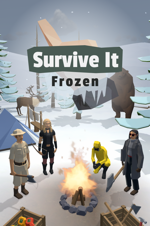 Promotional image of Survive It: Frozen show four characters with different survival tools in a snowy landscape